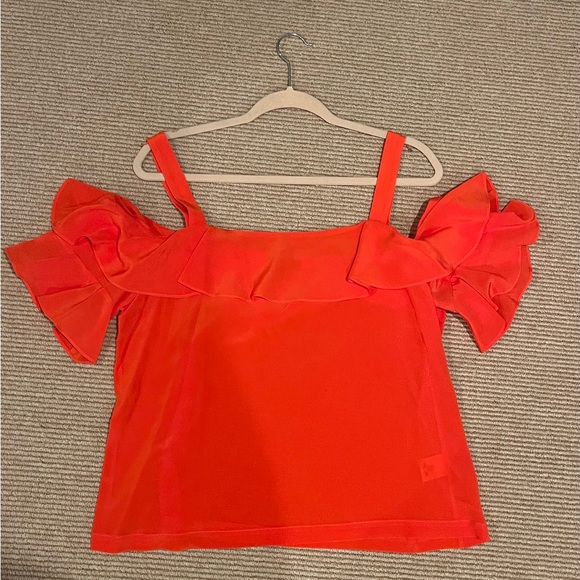 J. Crew Bright Red Ruffled Blouse - Picture 3 of 11
